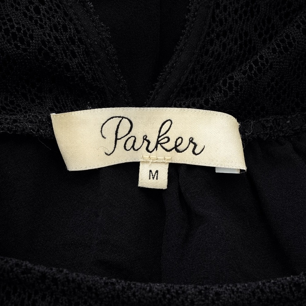 Parker Black Silk Lace Blouse M Sheer Yoke Boho Romantic Long Sleeve Top - Picture 4 of 7